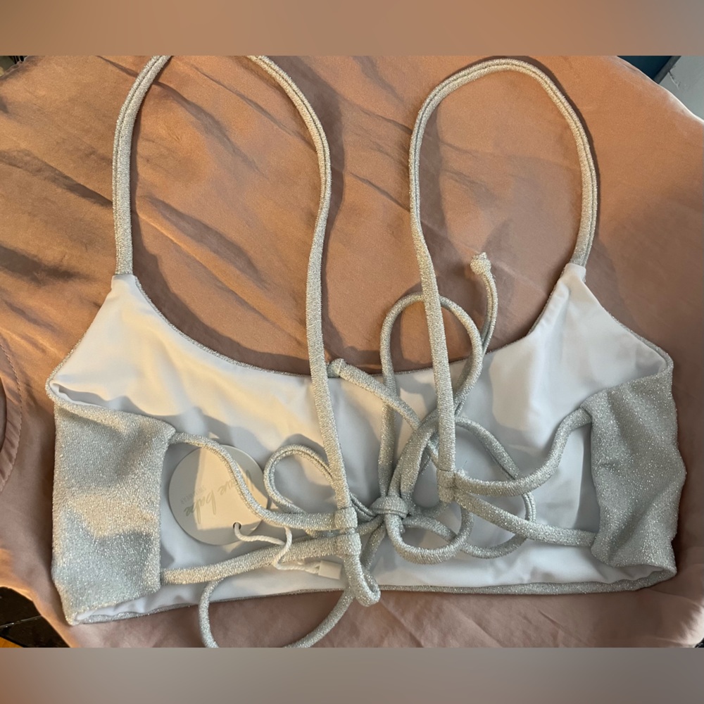White Glitter Strappy Bikini Top - Picture 2 of 3